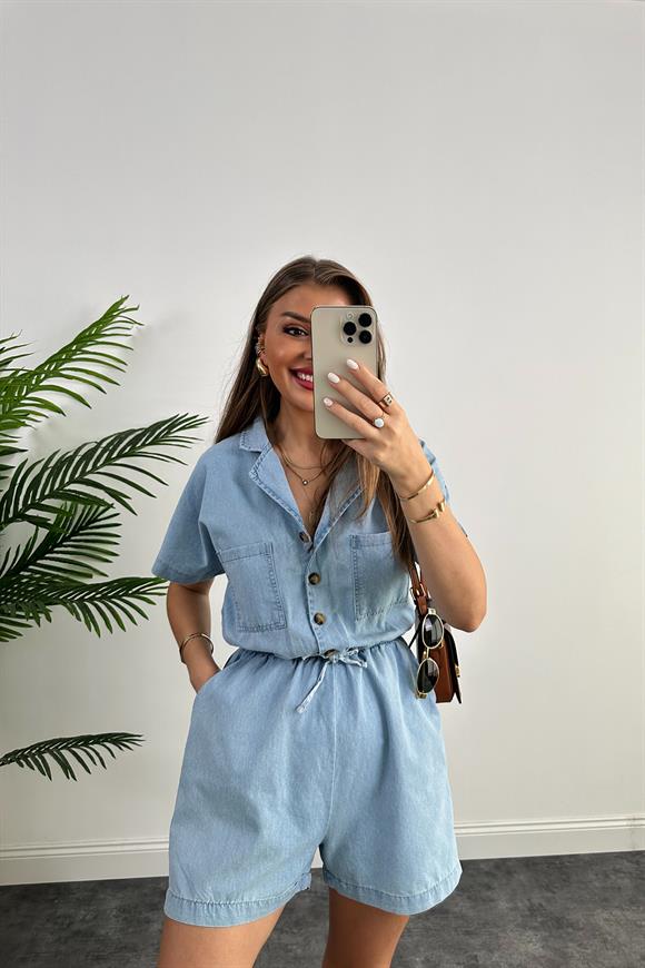 Premium Kalite %100 Pamuklu Jean Şort Tulum