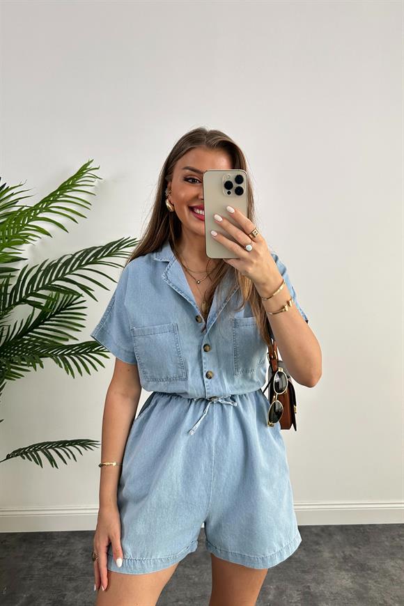 Premium Kalite %100 Pamuklu Jean Şort Tulum