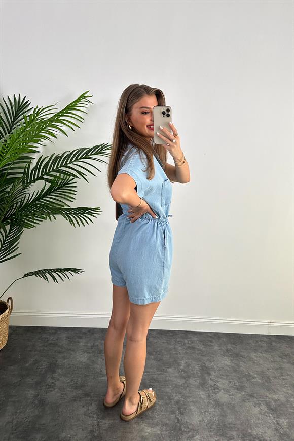 Premium Kalite %100 Pamuklu Jean Şort Tulum