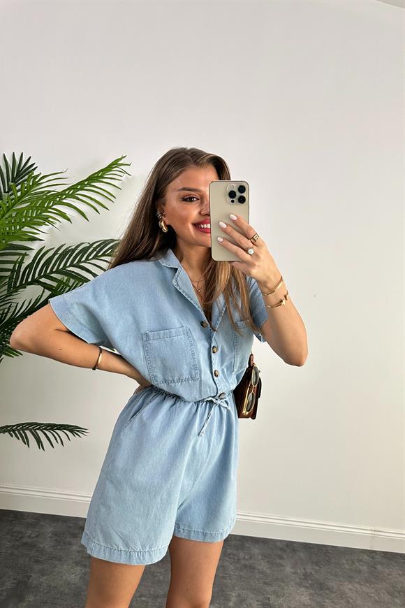 Premium Kalite %100 Pamuklu Jean Şort Tulum