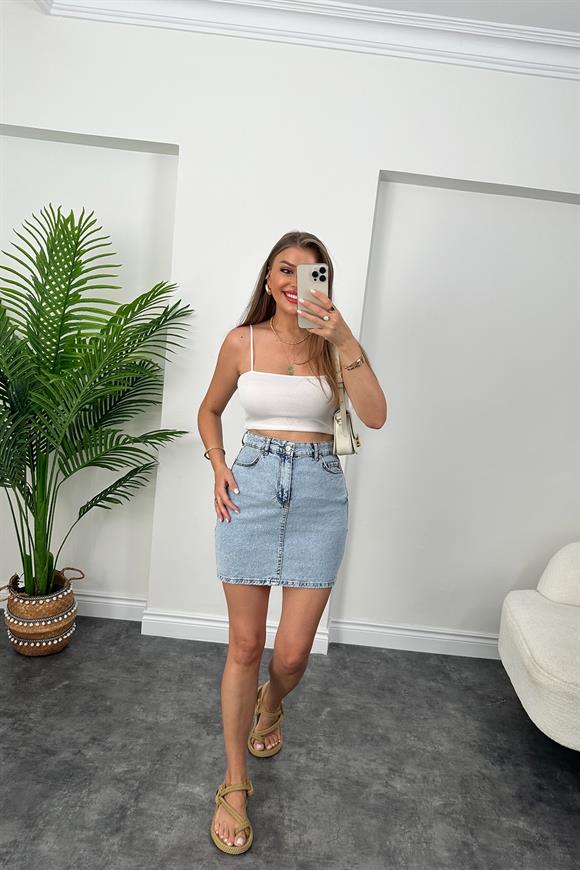 Premium Kalite Basic Jean Etek Açık Mavi