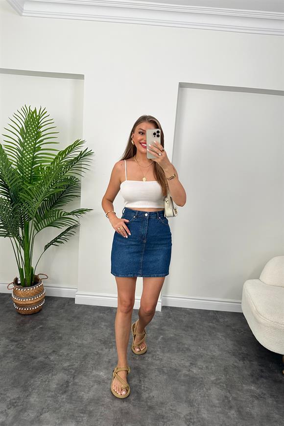 Premium Kalite Basic Jean Etek Koyu Mavi