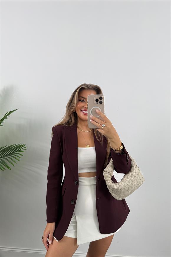 Premium Kalite Belden Oturtmalı Double Atlas Kumaş Ceket Mürdüm