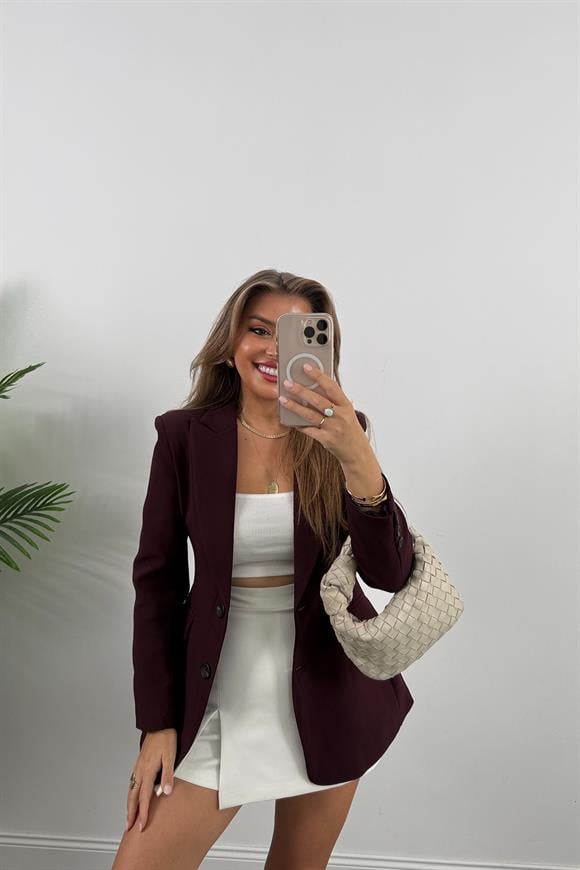 Premium Kalite Belden Oturtmalı Double Atlas Kumaş Ceket Mürdüm