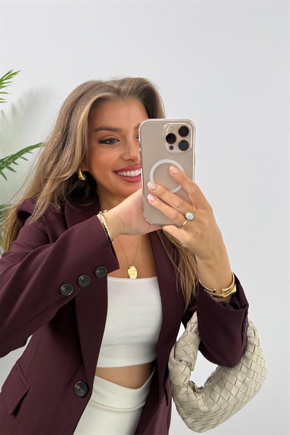 Premium Kalite Belden Oturtmalı Double Atlas Kumaş Ceket Mürdüm