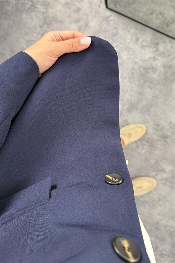 Premium Kalite Belden Oturtmalı Double Atlas Kumaş Ceket Lacivert