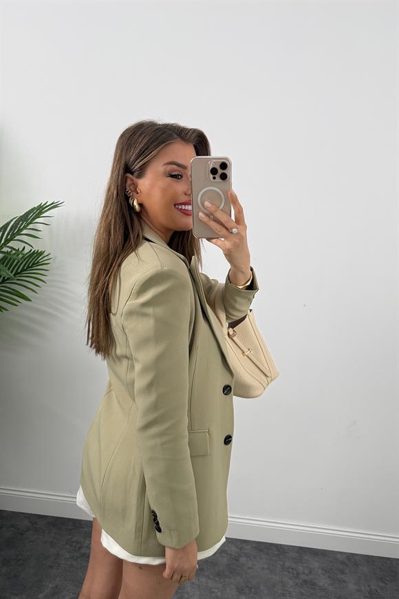 Premium Kalite Belden Oturtmalı Double Atlas Kumaş Ceket Açık Haki