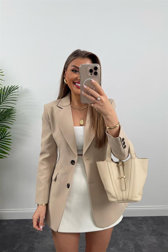 Premium Kalite Belden Oturtmalı Double Atlas Kumaş Ceket Taş