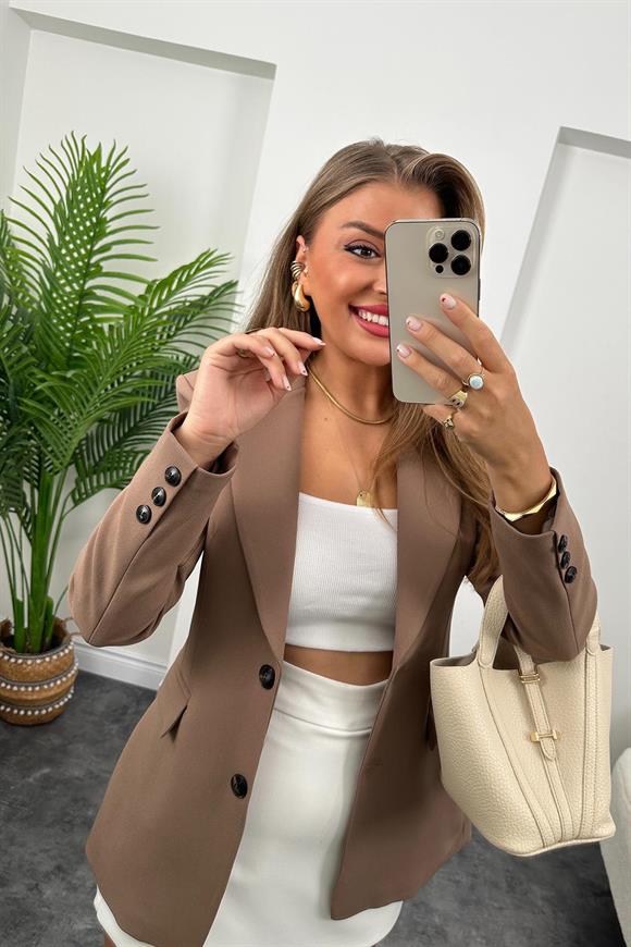 Premium Kalite Belden Oturtmalı Double Atlas Kumaş Ceket Kahverengi  