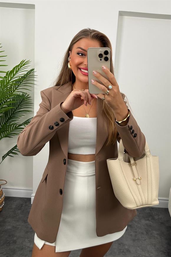 Premium Kalite Belden Oturtmalı Double Atlas Kumaş Ceket Kahverengi  