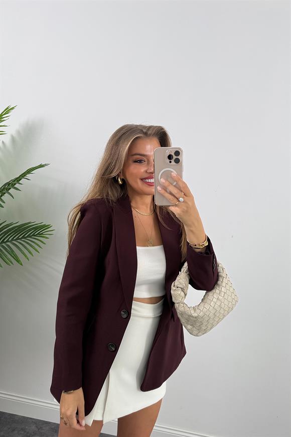 Premium Kalite Belden Oturtmalı Double Atlas Kumaş Ceket Mürdüm