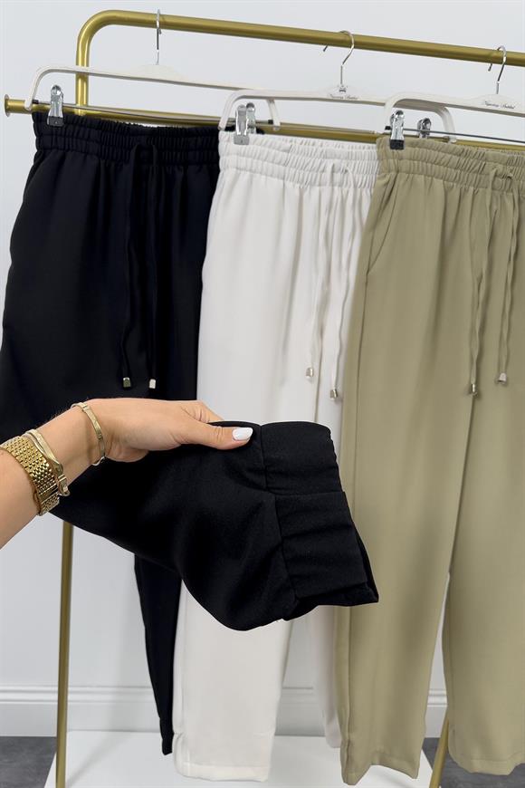 Premium Kalite Kalın Double Atlas Kumaş Arka Paçası Lastikli Jogger Siyah