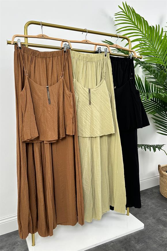 Premium Kalite Kırışık Kumaş Bohem Takım Siyah