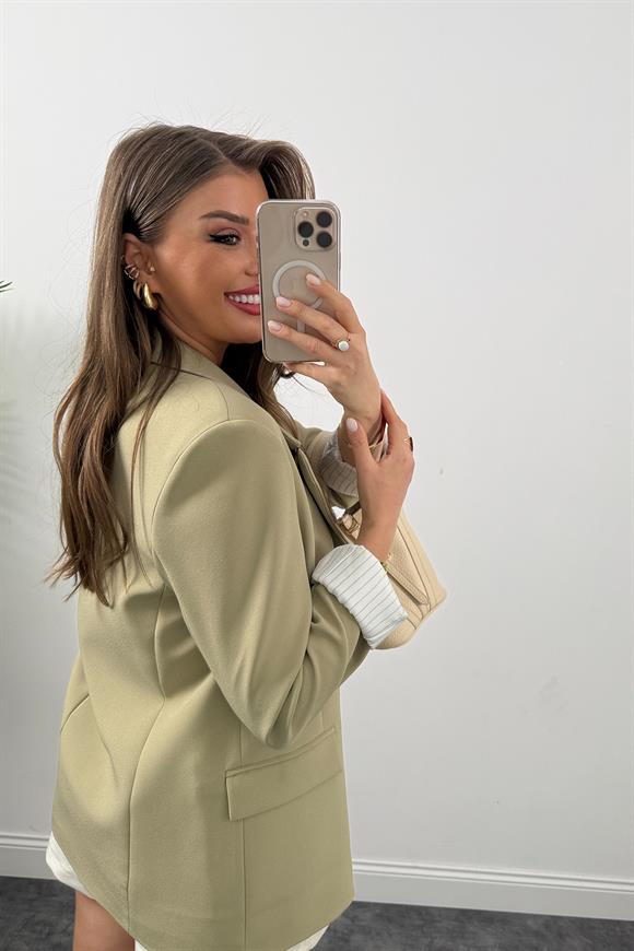 Premium Kalite Marin Astarlı Double Kumaş Blazer Ceket Haki 