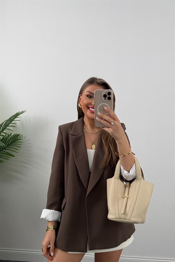 Premium Kalite Marin Astarlı Double Kumaş Blazer Ceket Kahverengi