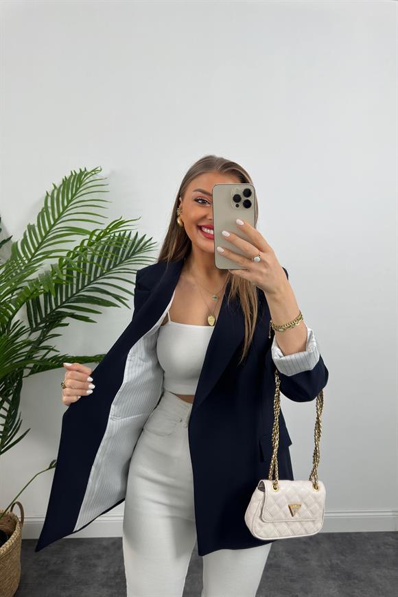 Premium Kalite Marin Astarlı Double Kumaş Blazer Ceket Lacivert