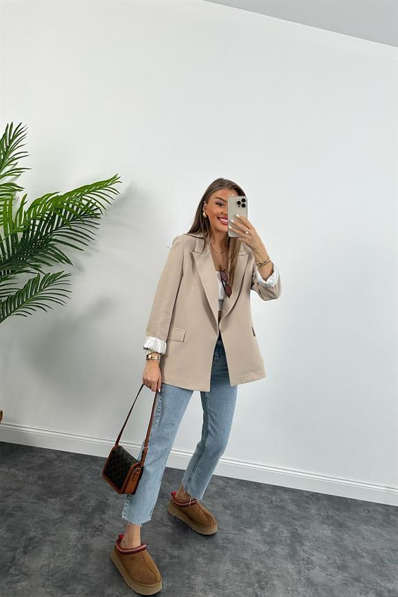 Premium Kalite Marin Astarlı Double Kumaş Blazer Ceket Taş 