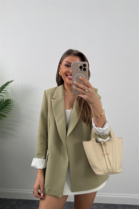 Premium Kalite Marin Astarlı Double Kumaş Blazer Ceket Haki 