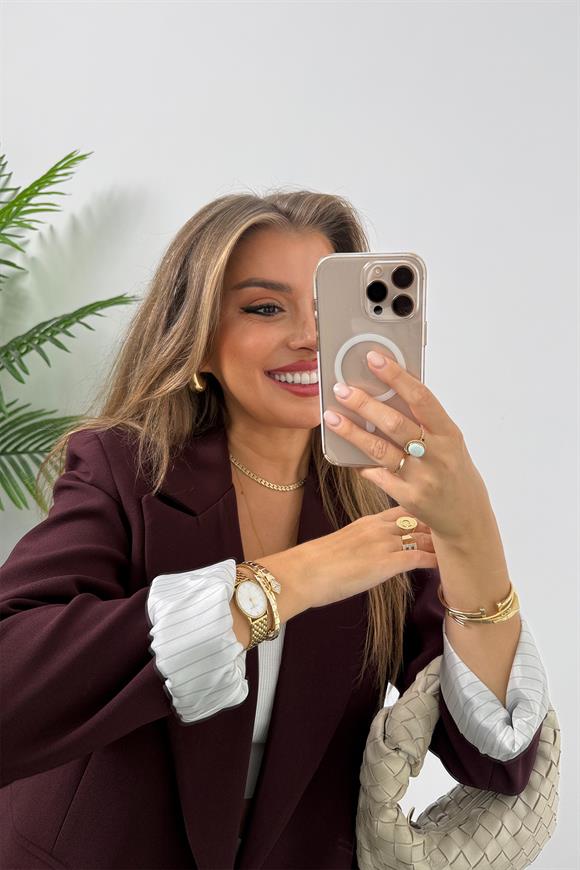 Premium Kalite Marin Astarlı Double Kumaş Blazer Ceket Mürdüm