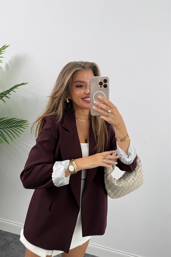 Premium Kalite Marin Astarlı Double Kumaş Blazer Ceket Mürdüm