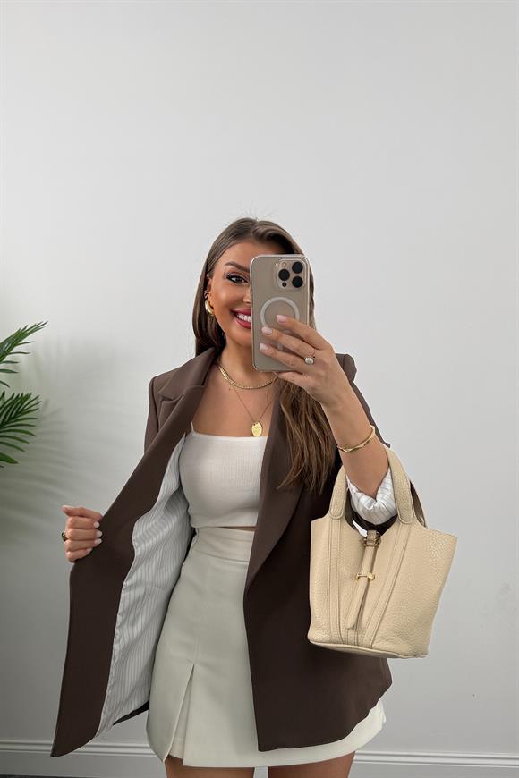 Premium Kalite Marin Astarlı Double Kumaş Blazer Ceket Kahverengi