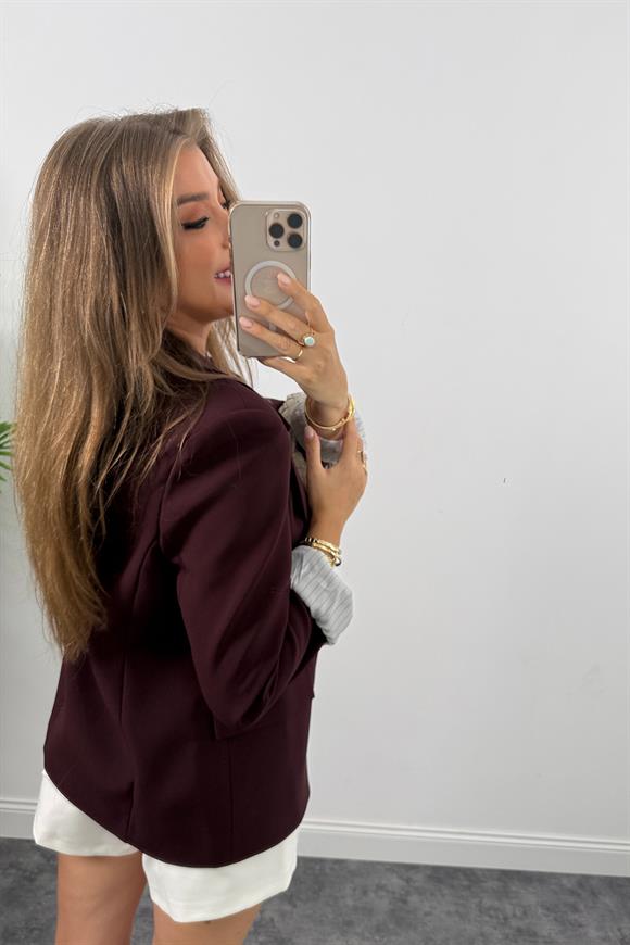 Premium Kalite Marin Astarlı Double Kumaş Blazer Ceket Mürdüm