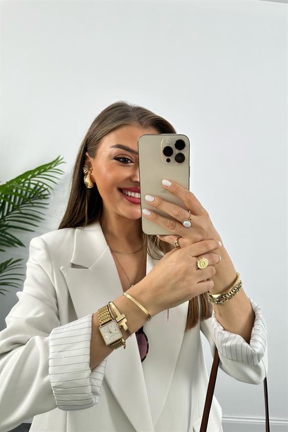 Premium Kalite Marin Astarlı Double Kumaş Blazer Ceket Beyaz