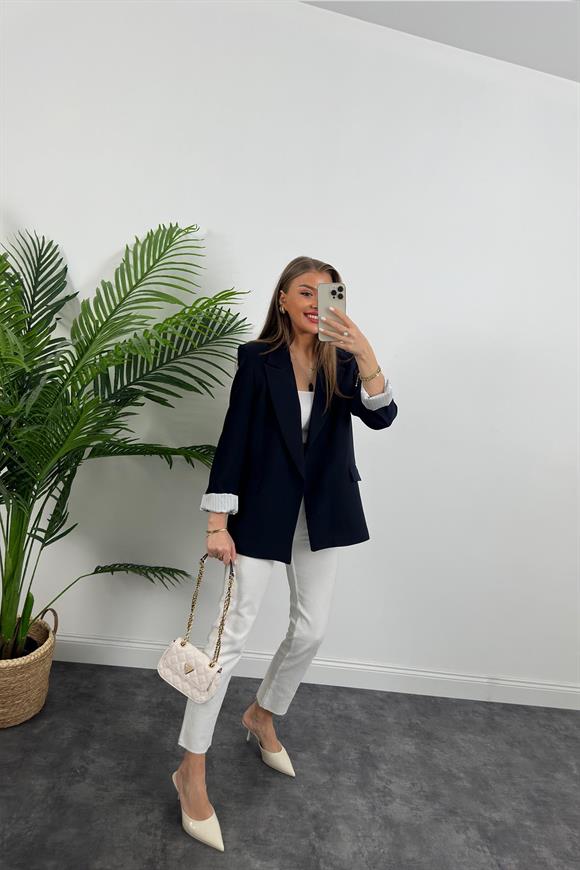 Premium Kalite Marin Astarlı Double Kumaş Blazer Ceket Lacivert
