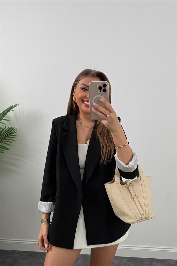 Premium Kalite Marin Astarlı Double Kumaş Blazer Ceket Siyah 