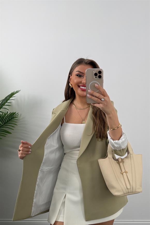 Premium Kalite Marin Astarlı Double Kumaş Blazer Ceket Haki 