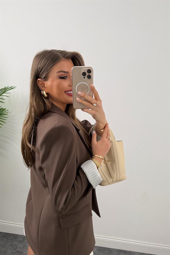 Premium Kalite Marin Astarlı Double Kumaş Blazer Ceket Kahverengi