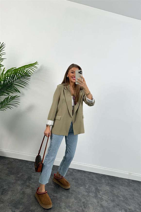 Premium Kalite Marin Astarlı Double Kumaş Blazer Ceket Haki 