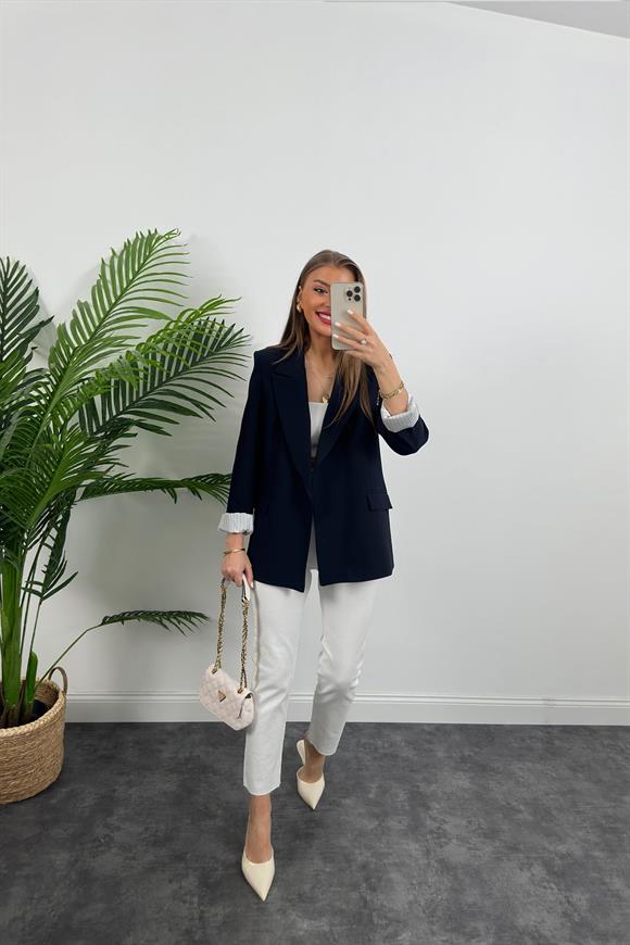 Premium Kalite Marin Astarlı Double Kumaş Blazer Ceket Lacivert