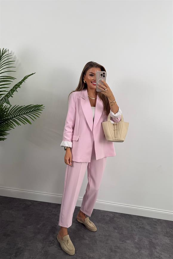 Premium Kalite Marin Astarlı Double Kumaş Blazer Ceket Şeker Pembe