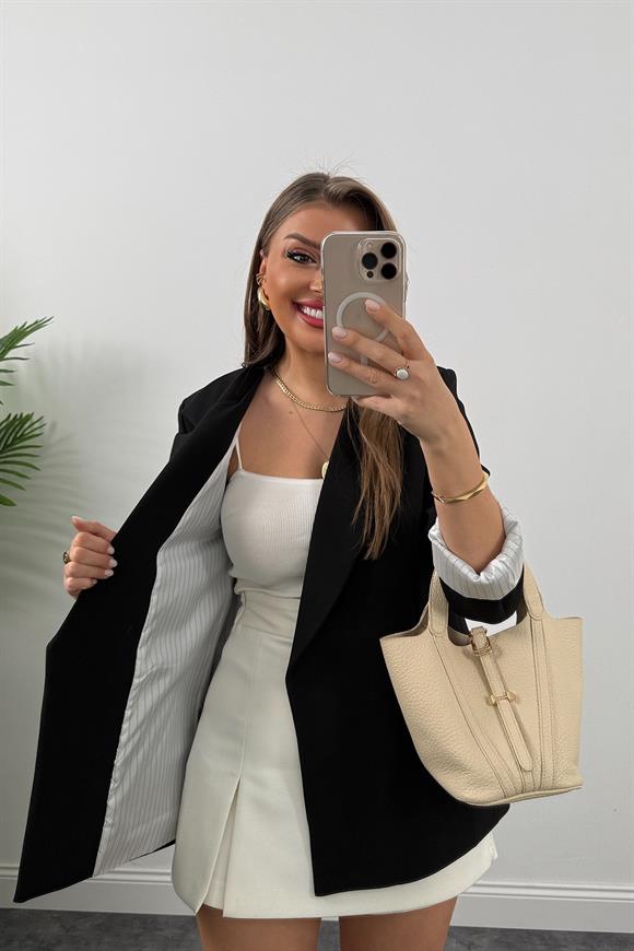 Premium Kalite Marin Astarlı Double Kumaş Blazer Ceket Siyah 