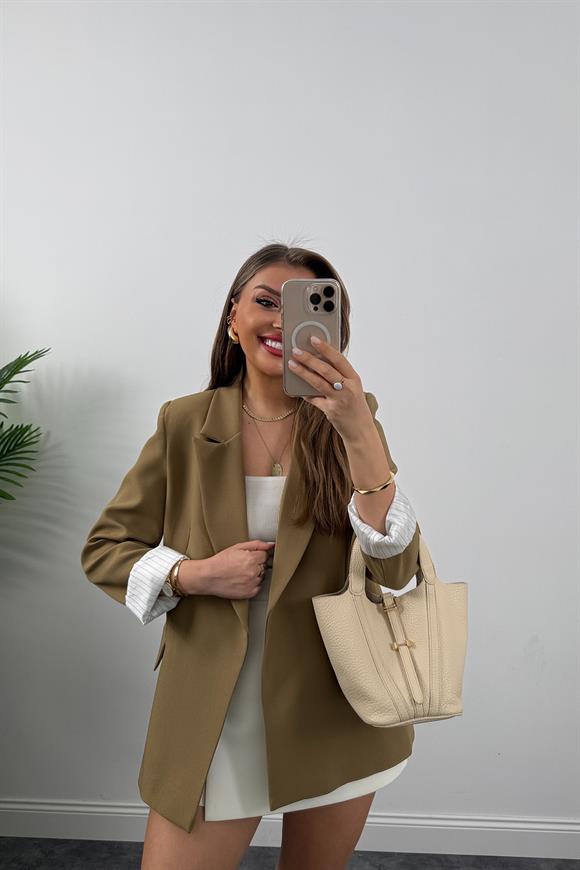 Premium Kalite Marin Astarlı Double Kumaş Blazer Ceket Olive  