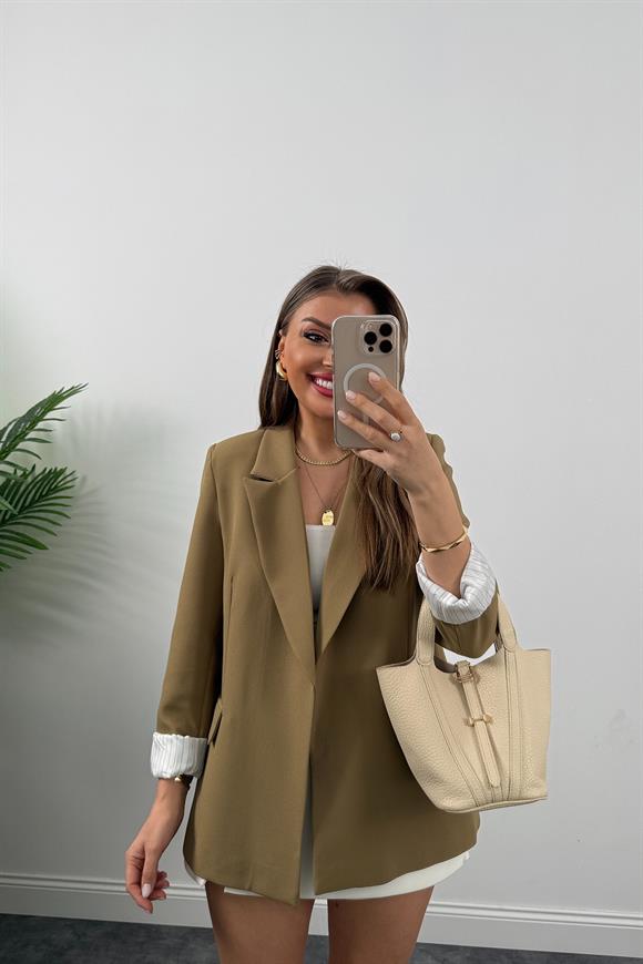 Premium Kalite Marin Astarlı Double Kumaş Blazer Ceket Olive  