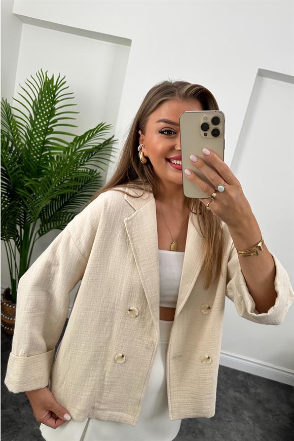 Premium Kalite Naturel Kumaş Blazer Ceket Taş