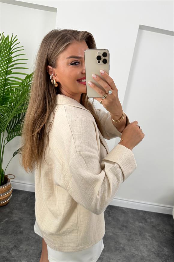 Premium Kalite Naturel Kumaş Blazer Ceket Taş