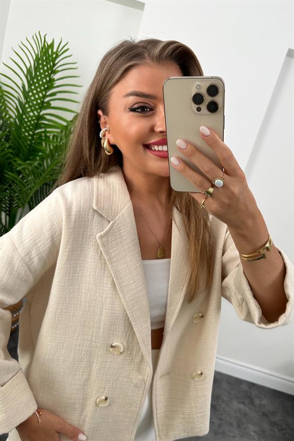 Premium Kalite Naturel Kumaş Blazer Ceket Taş