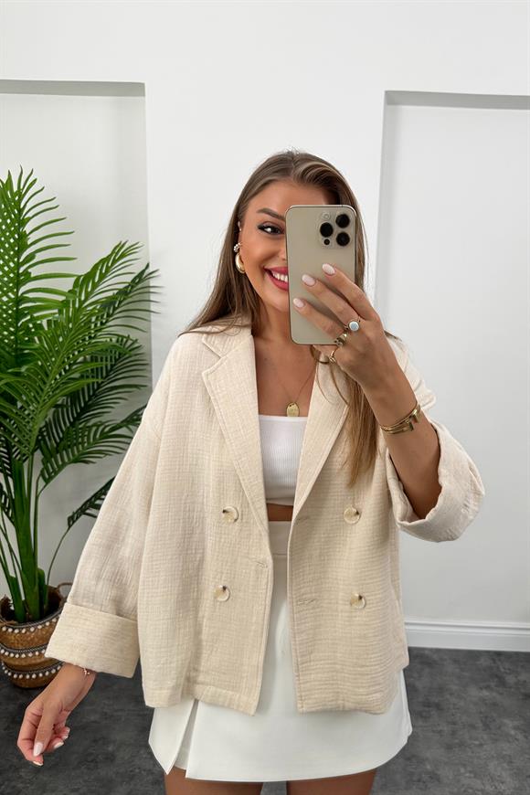 Premium Kalite Naturel Kumaş Blazer Ceket Taş