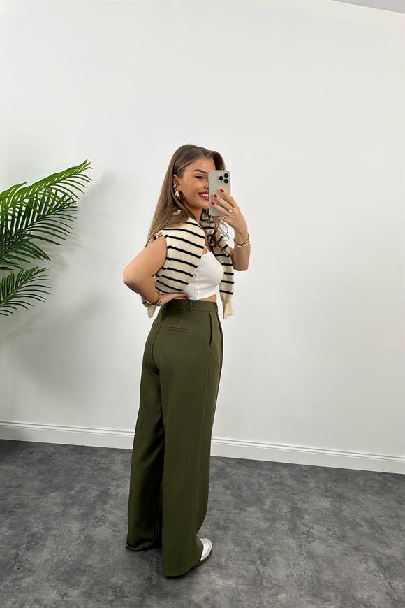 Premium Kalite Nisan Marka Double Kumaş Palazzo Pantolon Haki 