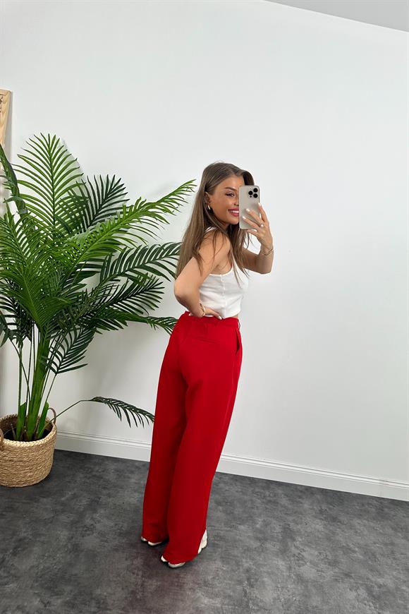 Premium Kalite Nisan Marka Double Kumaş Palazzo Pantolon Kırmızı