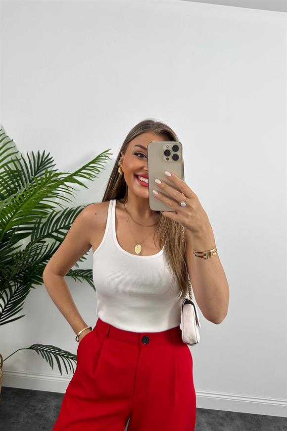 Premium Kalite Nisan Marka Double Kumaş Palazzo Pantolon Kırmızı