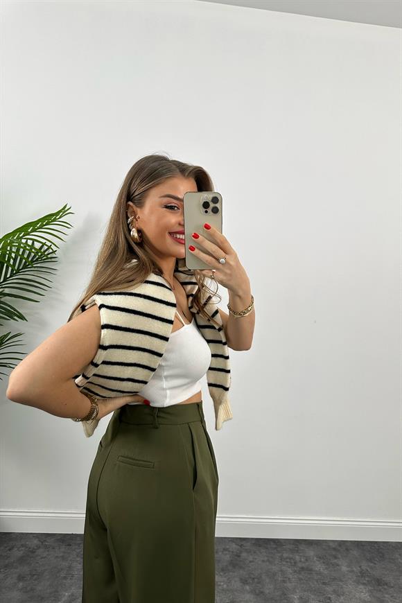 Premium Kalite Nisan Marka Double Kumaş Palazzo Pantolon Haki 