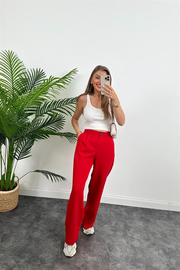 Premium Kalite Nisan Marka Double Kumaş Palazzo Pantolon Kırmızı