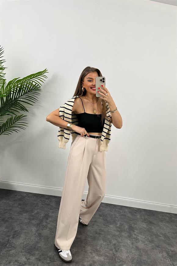 Premium Kalite Nisan Marka Double Kumaş Palazzo Pantolon Bej 