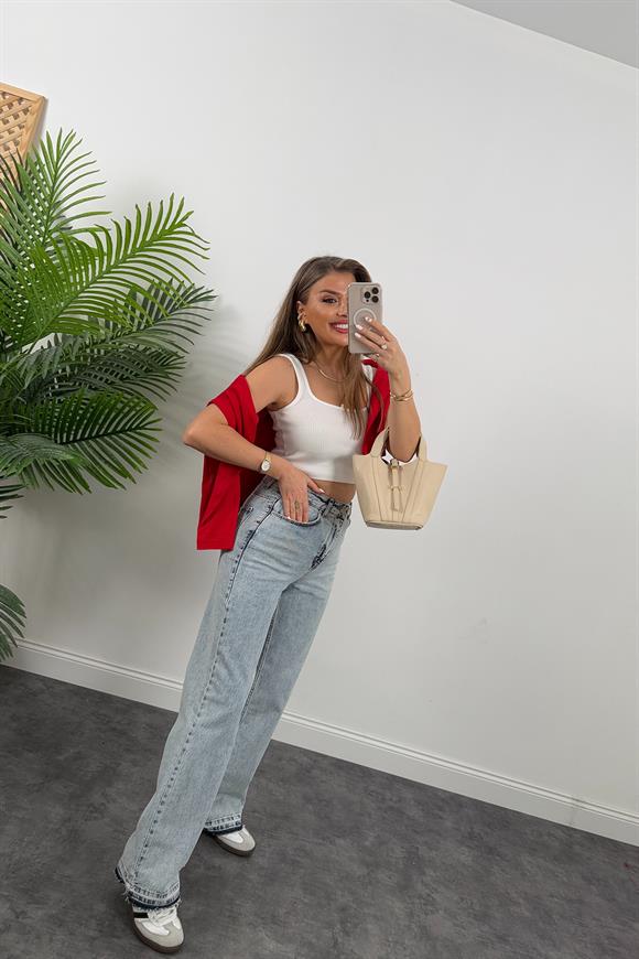 Premium Kalite Paça Detaylı Bol Paça Jean Açık Mavi