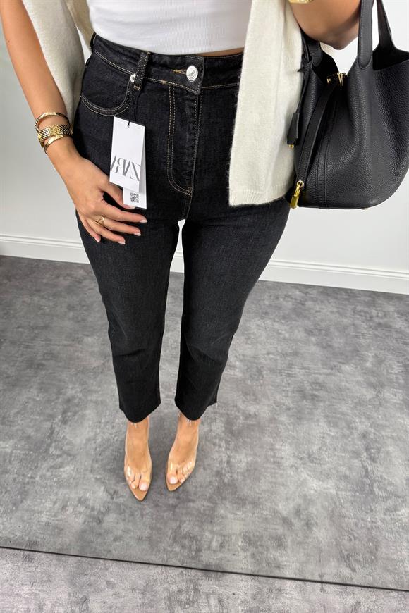 Premium Kalite Paçası Kesik Toparlayıcı Boyfit Jean Antrasit Özel Ton