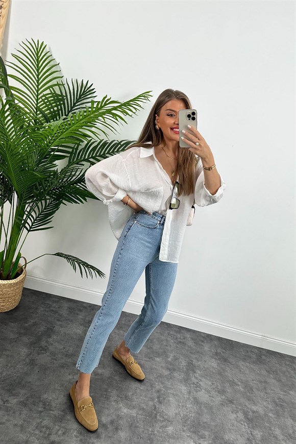 Premium Kalite Paçası Kesik Toparlayıcı Boyfit Jean 520 Mavi  1001